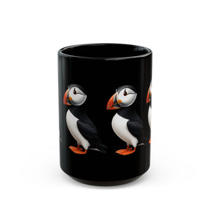 Cute Puffin Black Mug - Perfect Gift for Bird Lovers, 11oz & 15oz