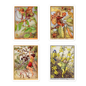 Fairytale & Folklore Stickers - Cecily Mary Barker's Flower Fairies: Beech Tree, Sweet Chestnut, Alder Tree, Winter Jasmine