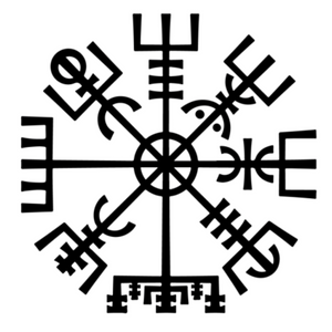 Neck Gaiter Mask - Vegvisir Viking Runic Compass, Black on White