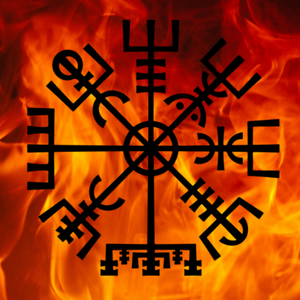 Neck Gaiter Mask - Vegvisir Viking Runic Compass, Black on Flames
