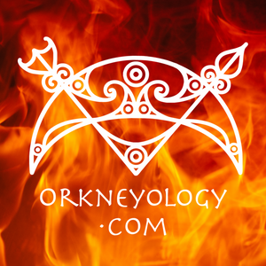 Neck Gaiter Mask - Orkneyology Pictish Symbol Logo, White on Flame