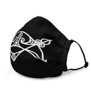 Orkney Islands Premium Face Mask - Broch of Burrian Pictish Symbol, White on Black