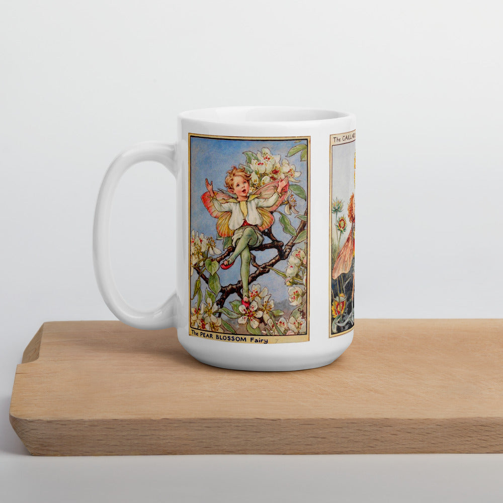 Fairytale & Folklore Mug - Cecily Mary Barker's Flower Fairies: Pear Blossom, Gaillardia, White Bindweed