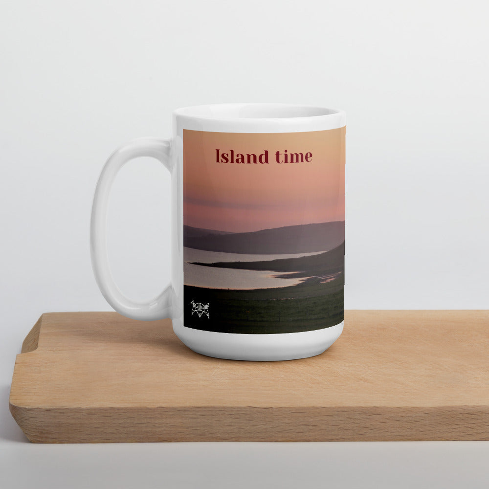 Island Time Mug - Island Time, Stenness Loch at Sunset, shop.orkneyology.com