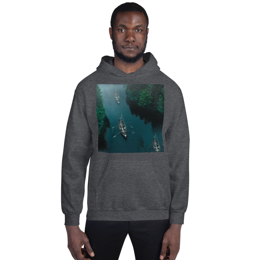 Viking Unisex Hoodie - Viking Ships at Sea, Aerial View